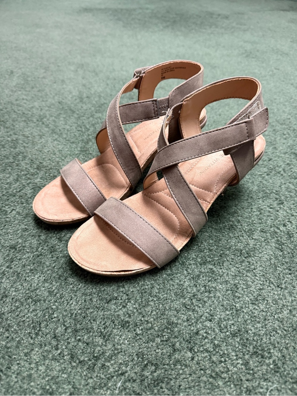 Adrienne Vittadini Taupe Crisscross Strap Sandals